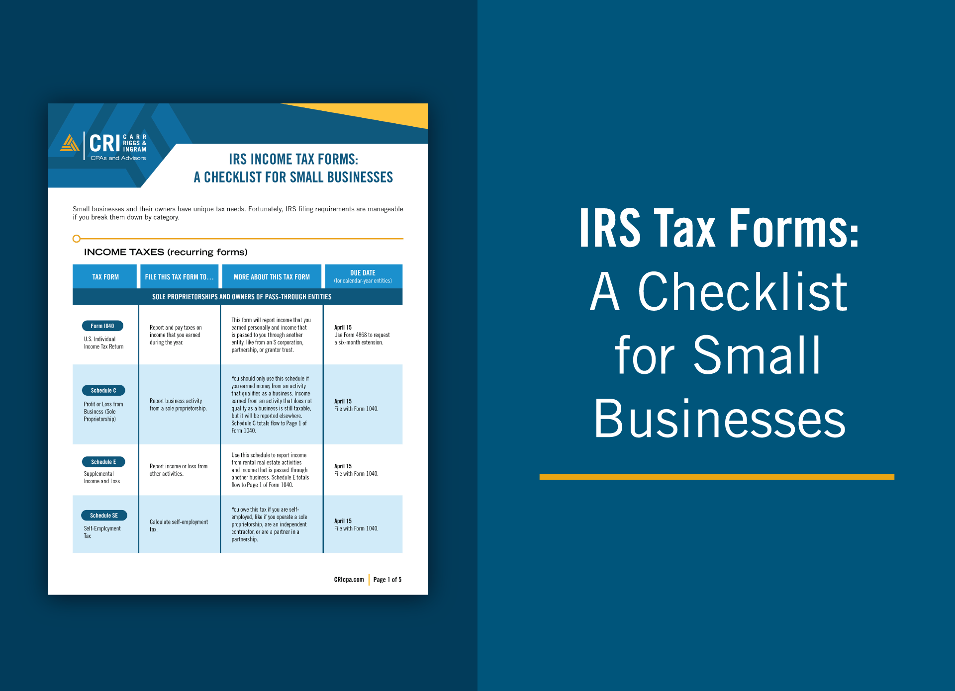 IRS Income Tax Forms: A Checklist for Small Businesses | Carr, Riggs &  Ingram CPAs and Advisors