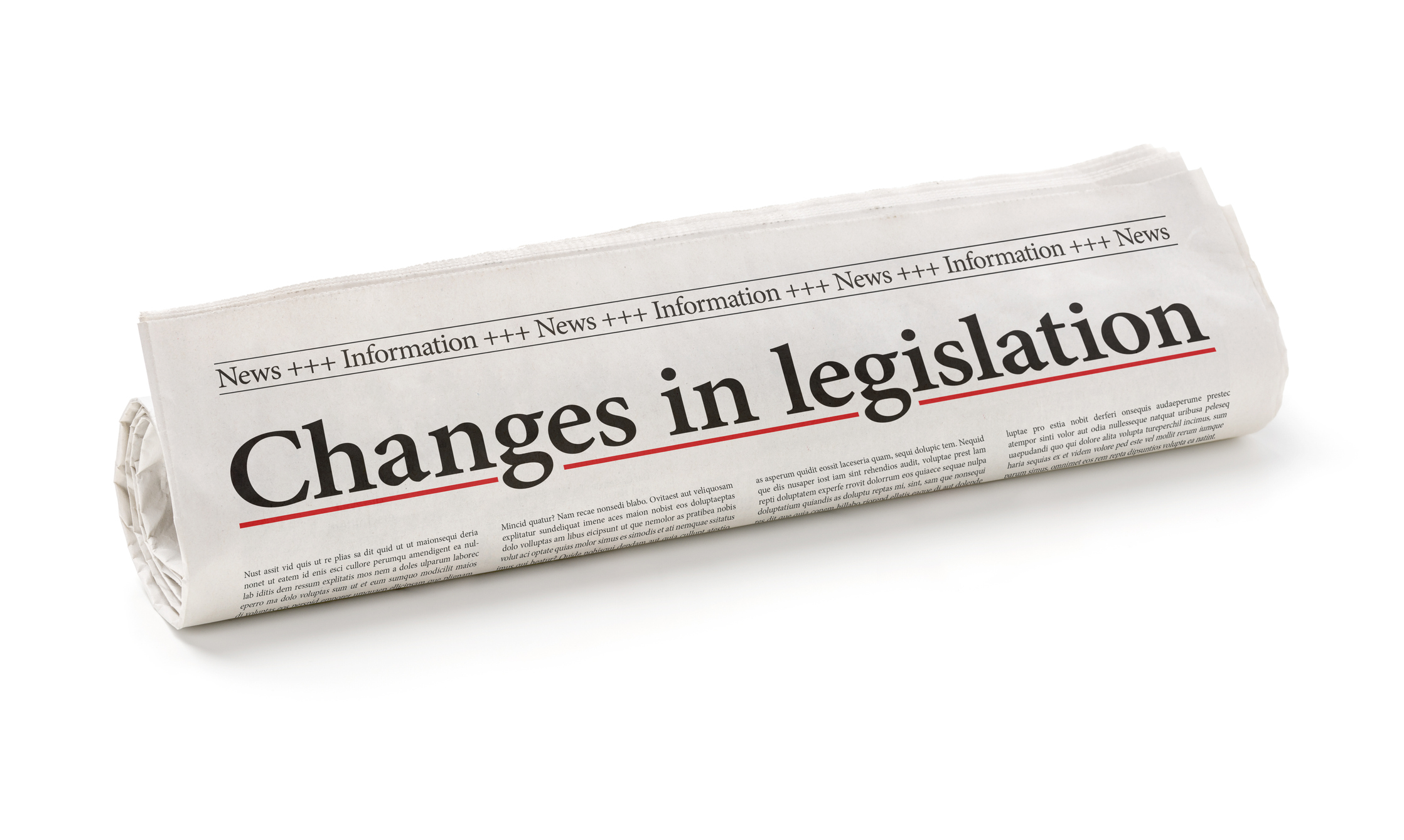 Changes in legislation printed on a rolled newspaper